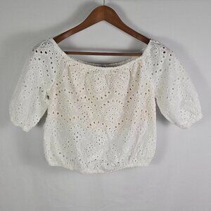 Windsor White Eyelet Off Shoulder Crop Top M Cottagecore Boho Summer‎ Blouse